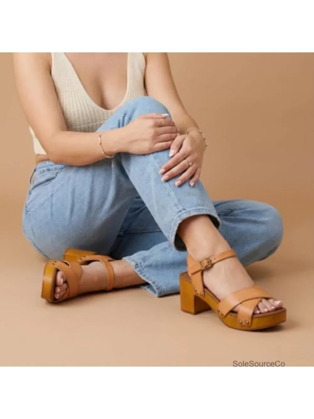 Faux Wooden Heel Platform Sandals with Chunky Heels Wide Widths